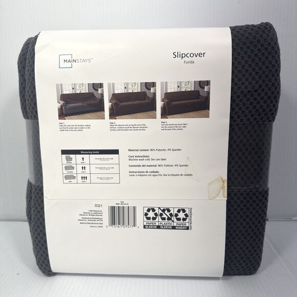 Mainstays 1-Piece Stretch  Slipcover  Loveseat Funda 74” To 96” - Gray - Picture 4 of 5
